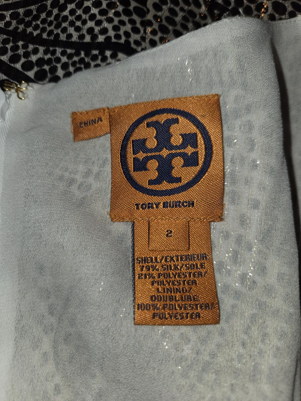 Tory Burch Gorgeous Black and Cream Sleeveless Leaf-Print Shift Silk Dress Sz 2
